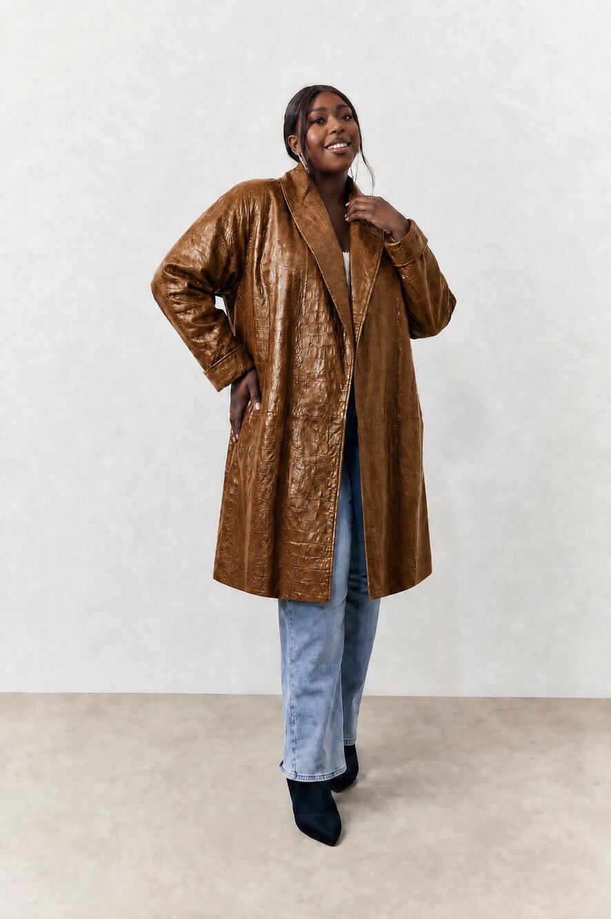 Orchard Leather Swing Coat Women Size M to 1X Oversized Retro Secretary Chic